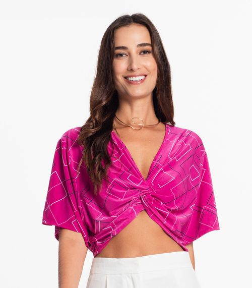 Blusa Com transpassado Em Forma De Nó Rovitex Rosa