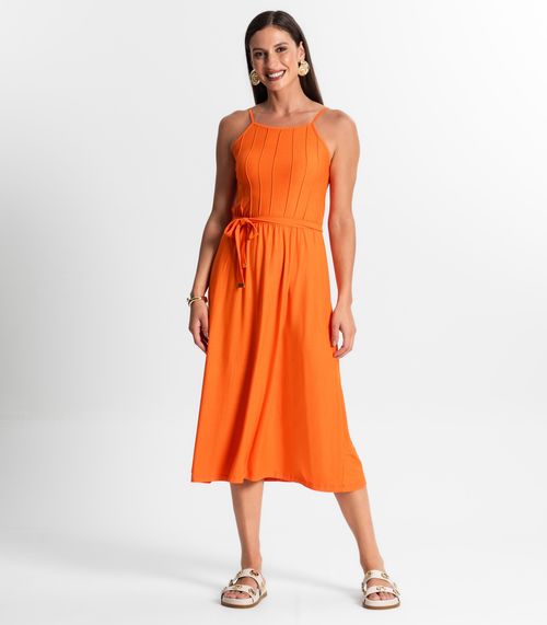 Vestido Midi Com Cinto Rovitex Laranja