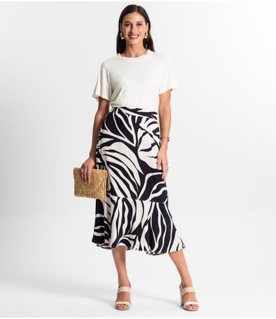 Saia Midi Estampada Rovitex Preto