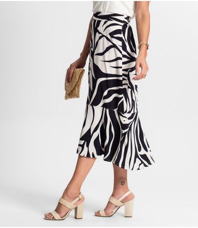 Saia Midi Estampada Rovitex Preto
