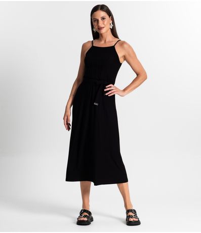 Vestido Midi Com Cinto Rovitex Preto