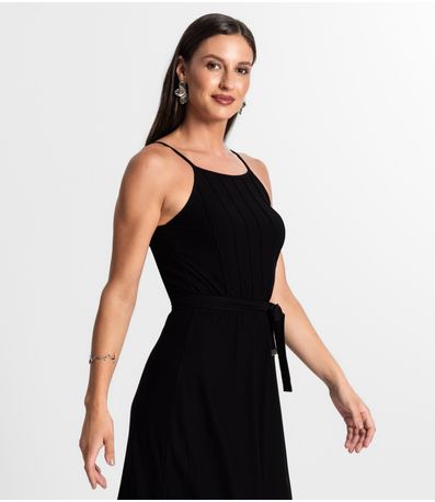 Vestido Midi Com Cinto Rovitex Preto