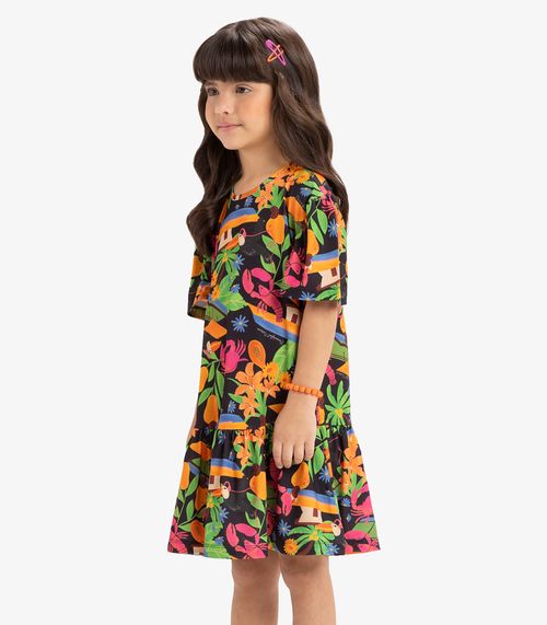 Vestido Infantil Estampado Rovi Kids Preto