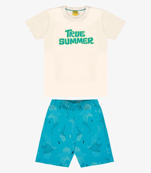 Conjunto Infantil Camiseta Com Bermuda Rovi Kids Bege