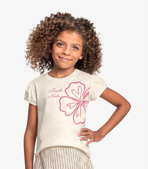 Blusa Manga Curta Infantil Feminina Trick Nick Bege