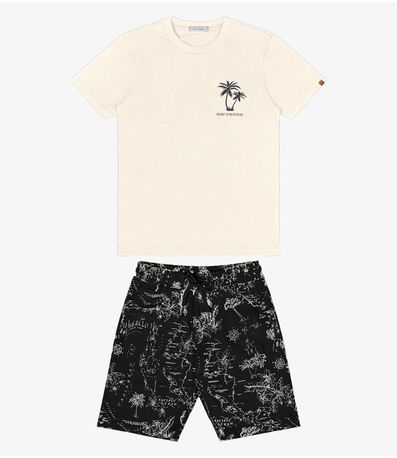 Conjunto Infantil Camiseta Com Bermuda Trick Nick Bege