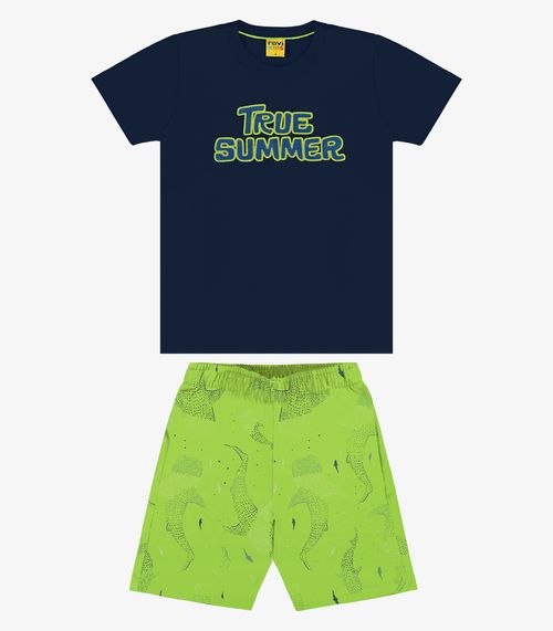 Conjunto Infantil Camiseta Com Bermuda Rovi Kids Azul
