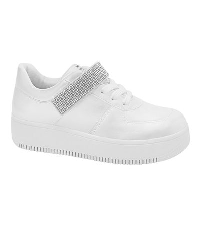 Tênis Feminino Casual Brilho Quiz Branco