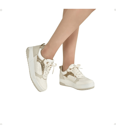Tênis Feminino Casual Brilho Via Marte Bege