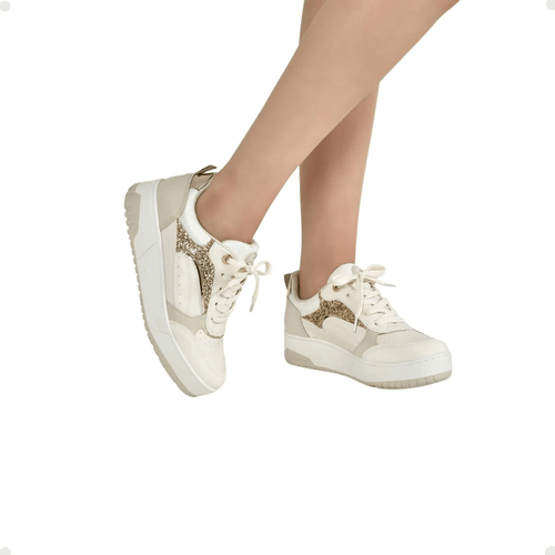 Tênis Feminino Casual Brilho Via Marte Bege