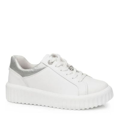 Tênis Feminino Casual Detalhe Metal Pegada Branco Prata