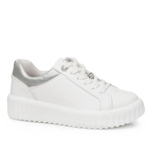 Tênis Feminino Casual Detalhe Metal Pegada Branco Prata