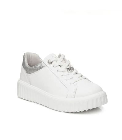 Tênis Feminino Casual Detalhe Metal Pegada Branco Prata