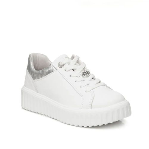 Tênis Feminino Casual Detalhe Metal Pegada Branco Prata
