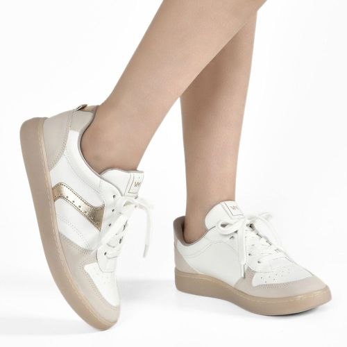 Tênis Feminino Casual Faixa Via Marte Banco Off Dourado