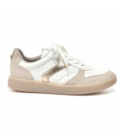 Tênis Feminino Casual Faixa Via Marte Banco Off Dourado