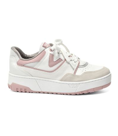 Tênis Feminino Casual Recortes Logo Via Marte Branco Rosa
