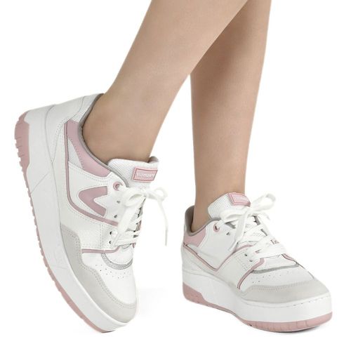 Tênis Feminino Casual Recortes Logo Via Marte Branco Rosa