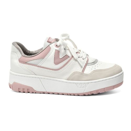 Tênis Feminino Casual Recortes Logo Via Marte Branco Rosa