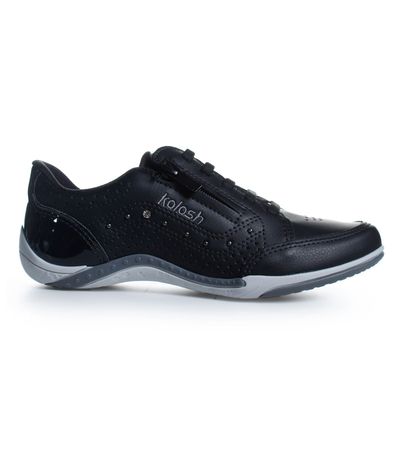 Tênis Feminino Detalhes Ziper Verniz Kolosh Preto