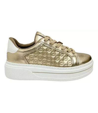 Tênis Feminino Metalizado Logo Cadarço Via Marte Dourado