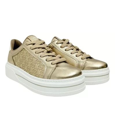 Tênis Feminino Metalizado Logo Cadarço Via Marte Dourado