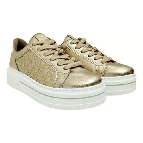 Tênis Feminino Metalizado Logo Cadarço Via Marte Dourado
