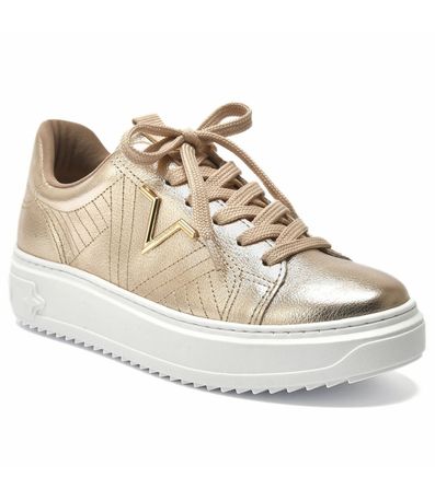Tênis Feminino Metalizado Logo Metal Cadarço Via Marte Dourado