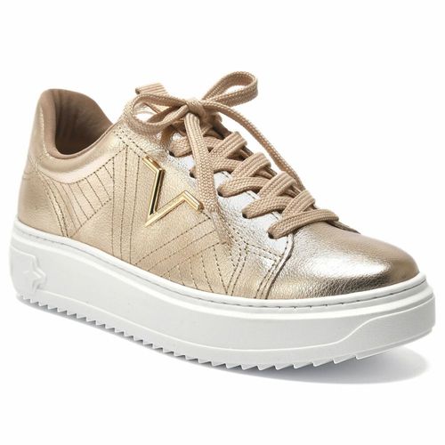 Tênis Feminino Metalizado Logo Metal Cadarço Via Marte Dourado
