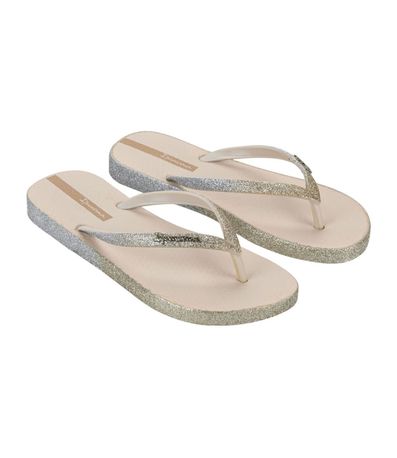 Chinelo Dedo Ipanema Bege e Glitter Feminino