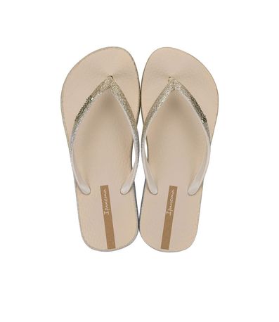 Chinelo Dedo Ipanema Bege e Glitter Feminino