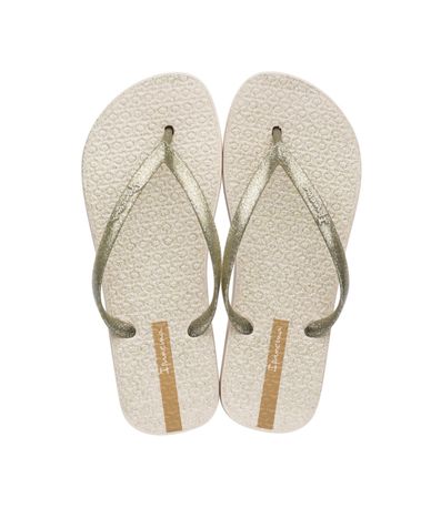 Chinelo Dedo Ipanema Glitter Bege e Ouro Feminino