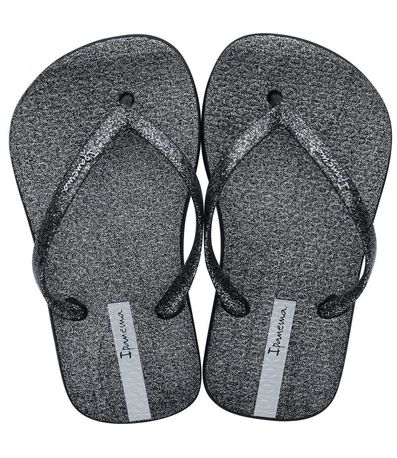 Chinelo Dedo Ipanema Glitter Preto e Prata Feminino