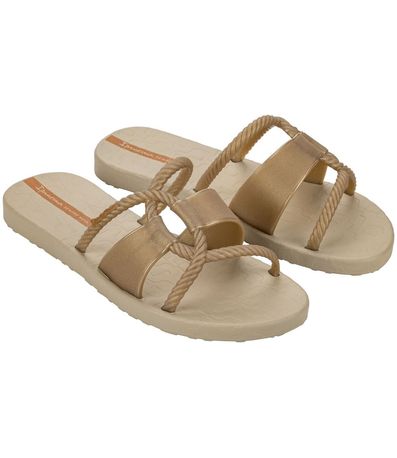 Chinelo Slide Ipanema Bege e Ouro Feminino