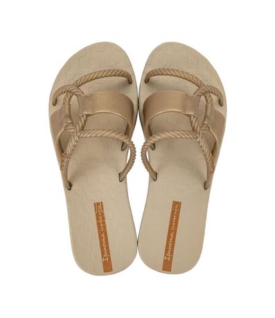 Chinelo Slide Ipanema Bege e Ouro Feminino