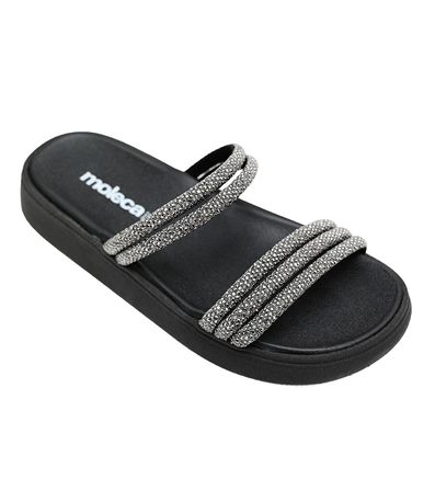 Papete Rasteira Moleca Black Diamond e Preto Feminina