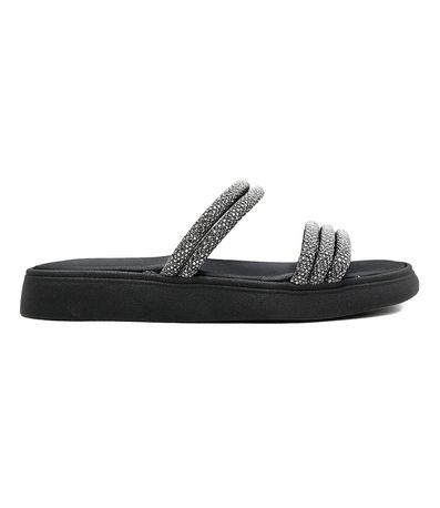 Papete Rasteira Moleca Black Diamond e Preto Feminina