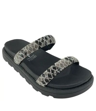 Papete Rasteira Vizzano Preto e Cristal Feminina