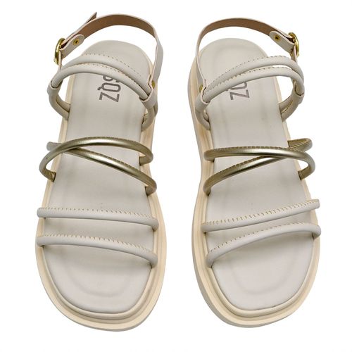 Sandália Flatform Squizz Off White e Ouro Light Feminina