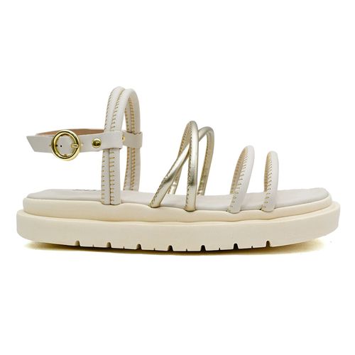 Sandália Flatform Squizz Off White e Ouro Light Feminina