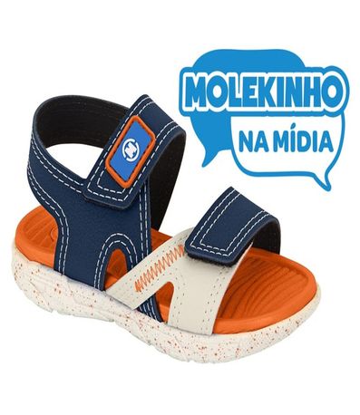 Sandália Flats Molekinho Marinho e Branco Off Menino