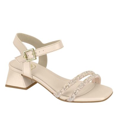 Sandália Salto Molekinha Creme e Cristal Menina