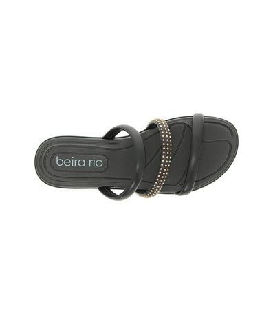 Tamanco Rasteira Beira Rio Preto e Ouro Light Feminino