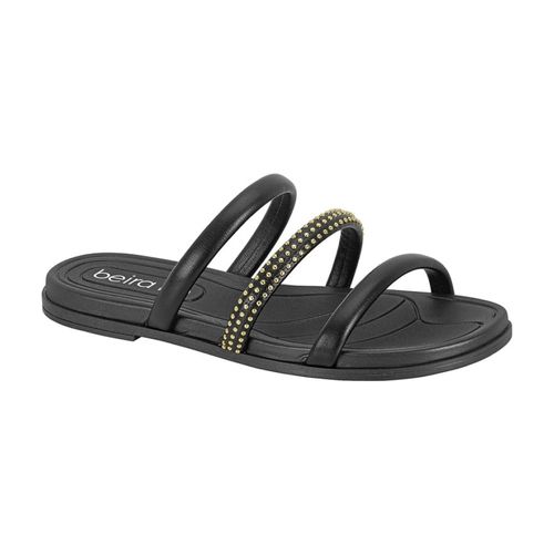 Tamanco Rasteira Beira Rio Preto e Ouro Light Feminino