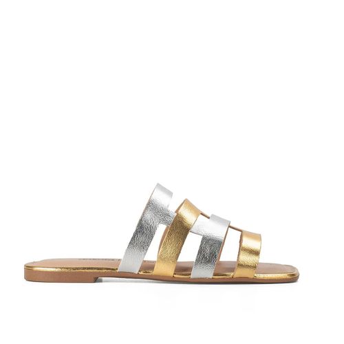 Tamanco Rasteira Dakota Ouro e Prata Feminino