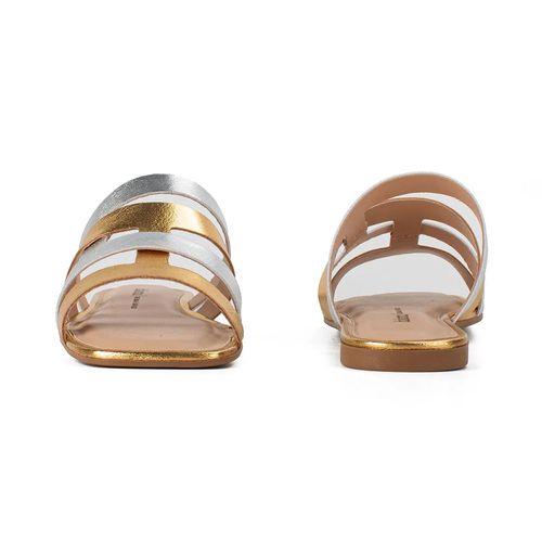 Tamanco Rasteira Dakota Ouro e Prata Feminino