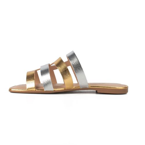 Tamanco Rasteira Dakota Ouro e Prata Feminino
