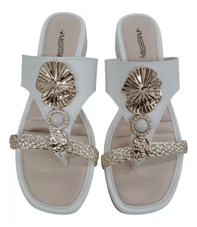 Tamanco Salto Mississipi Cotton e Dourado Feminina