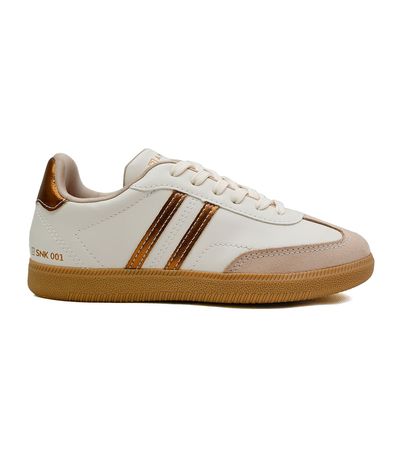 Tênis Casual Ramarim Creme e Bronze Feminino