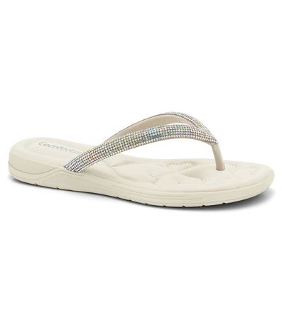 Chinelo Feminino Confort Tiras Brilho Comfortflex Branco Off